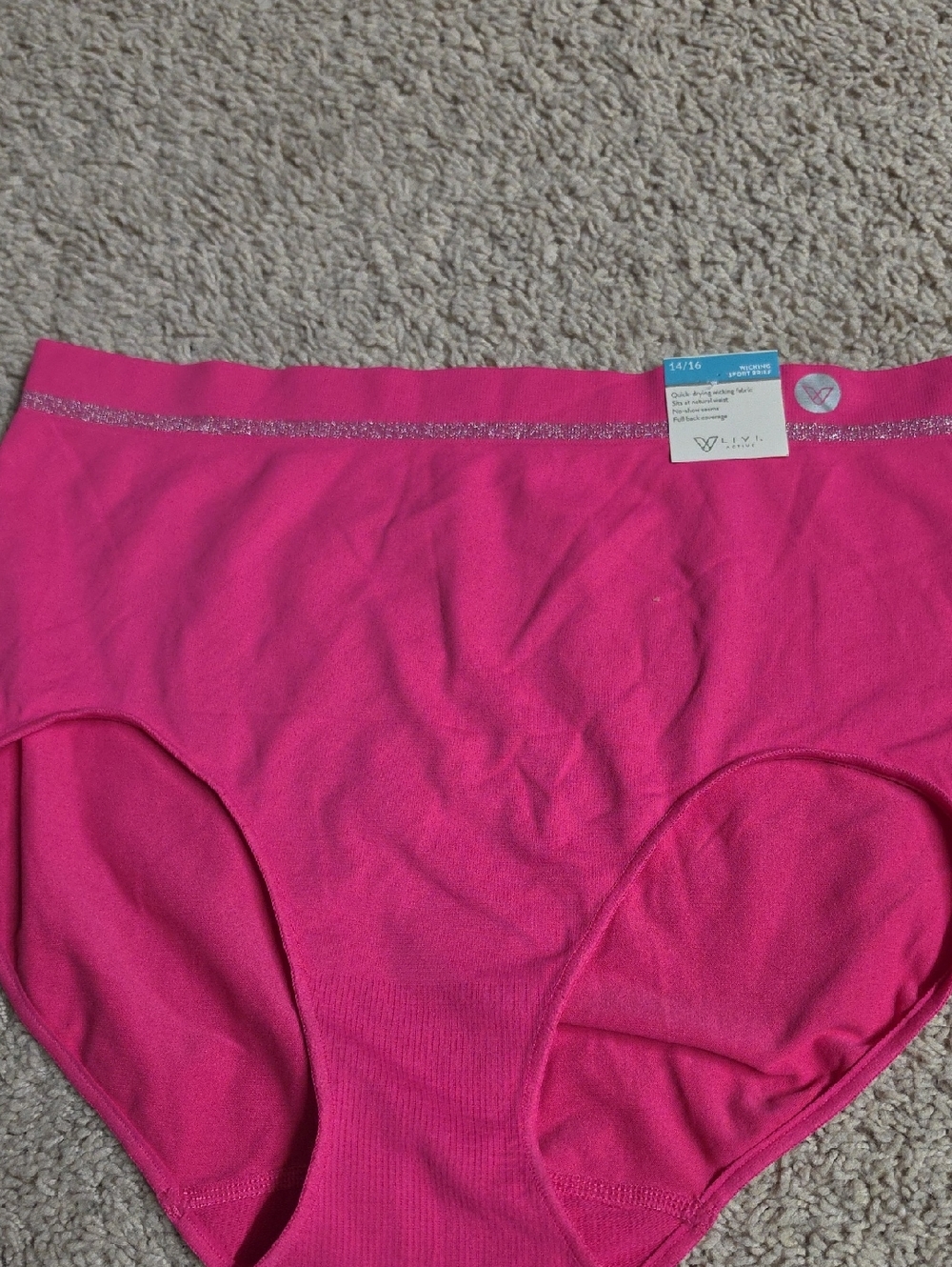 NWT Livi Active Hot Pink Sport Brief with Glitter Waistband Sz 14/16